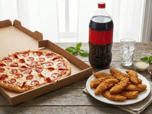 #10 - 16" Pizza 1 Topping + 10 Fingers + (1) 2 Liter Soda