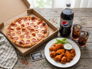#16 - 14" Pizza + 1 Topping+ 10 Wings + (1) 2 Liter Soda