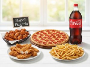 #18 - 16" Pizza + 1 Topping+20 Wings+10 Fingers+large Fries+(1) 2 Liter Soda