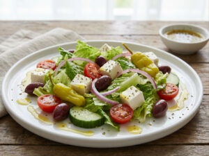Lunch #22 - Greek Salad + Garlic Bread + Soda